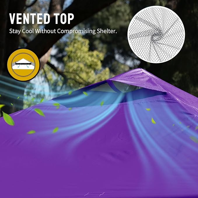 CROWN SHADES 10x10 Pop Up Canopy - Beach Tent with One Push Setup - Easy Outdoor Sun Shade for Events, Parties, Camping - Gazebo with STO-N-Go Cover Bag, Silver Coated Top, Purple