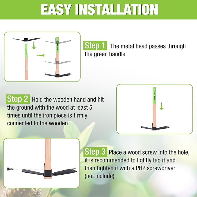 WORKPRO Hoe and Cultivator Garden Rake with 14" Wooden Handle, Sharp Hoe Blade & Sturdy 3 Claw Tiller, 2-in-1 Heavy Duty Gardening Hand Tools for Digging, Loosening Soil, Weeding, Cultivating