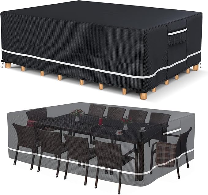 Patio Furniture Covers Waterproof, Heavy Duty 600D Outdoor Furniture Covers for Outside Sectional Sofa Set,Tear Resistance and Anti-UV,98"L x 78"W x 32"H, Black with White Border