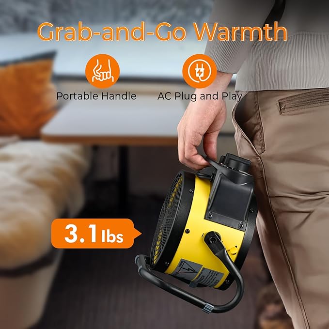 TRUSTECH Greenhouse Heater with Digital Thermostat, 1500W Small Outdoor Space Heater, 3S Heating & 3 Modes, 90° Tilt, Overheat Protection, Tent Heater for Camping, Grow Tent, Patio, Garage, Indoor