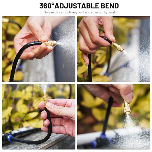 360° Adjustable Drip Irrigation System - 50FT Garden Watering System with 16 Nozzles, Garden Irrigation System, Greenhouse Accessories, Atomizing System for Yard, Lawn, Plants, 5/16 inch Hose