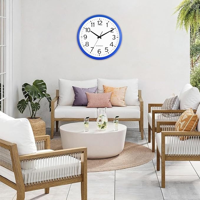 Caysie 16 Inch Sealed Large Outdoor Clock Waterproof, Silent Battery Operated Weatherproof Wall Clocks for Pool Patio Outside Home (Blue)