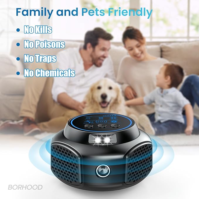 Ultrasonic Rodent Repellent Plug in, Indoor Pest Control for Mice Squirrel Rat Roach Spider Repelling, Electronic Plug in for House Kitchen Garage Basement with Mouse and Rat Repeller