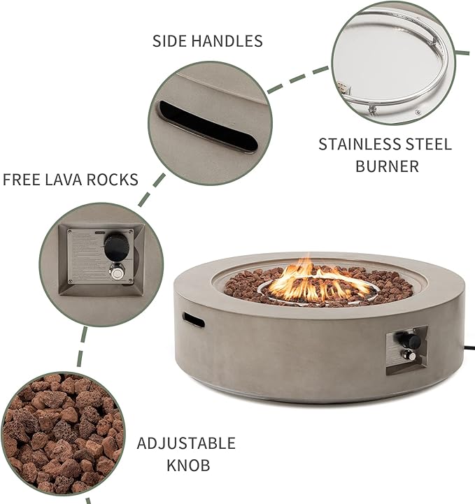 COSIEST 2-Piece Outdoor Propane Firepit Table Set w Tank Table, CSA Certified, 42 inch Gray Fire Table (50,000 BTU) w 16 inches Tank Cover Side Table 20lb for Garden,Pool,Backyard