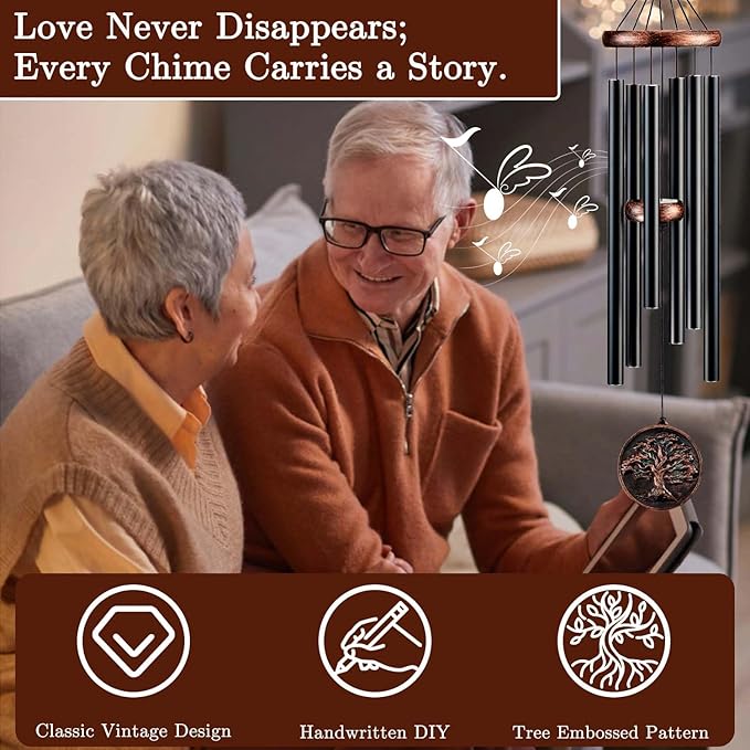 Memorial Wind Chimes for Outside, Sympathy Gifts for Loss of Loved One, Memorial Gift for Loss of Mom Dad Grandparent, Vintage Tree of Life Deep Tone Windchimes Outdoor (DIY 34" Tree of Life)