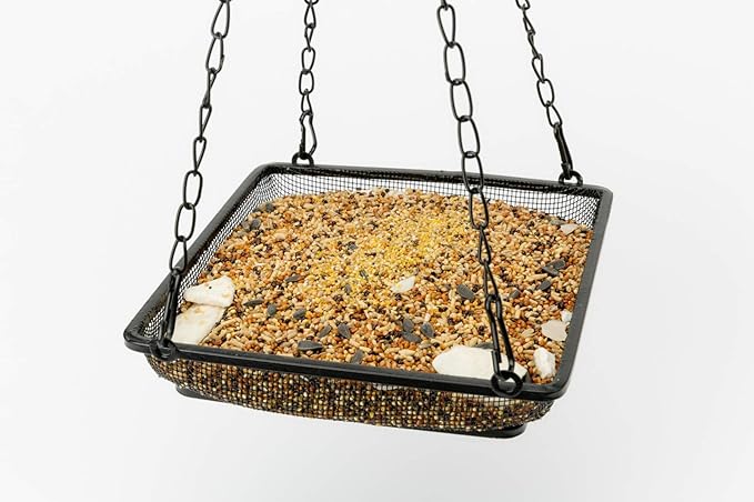 WOSIBO 2 Pack Hanging Bird Feeder Tray, Platform Metal Mesh Seed Tray for Bird Feeders, Outdoor Garden Decoration for Wild Backyard Attracting Birds