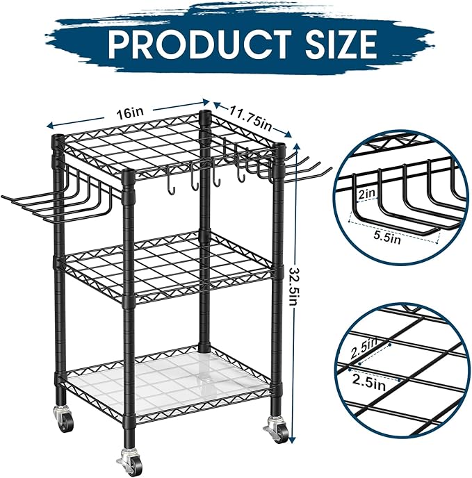 T1 Garden Tool Organizer(With Lockable Wheels)Heavy Duty Garage Tool Storage for Yard,Shed,Outdoor and Lawn,Freestanding Tool Organizers and Storage UP to 50 Tools,Black with Anti-Tip Device