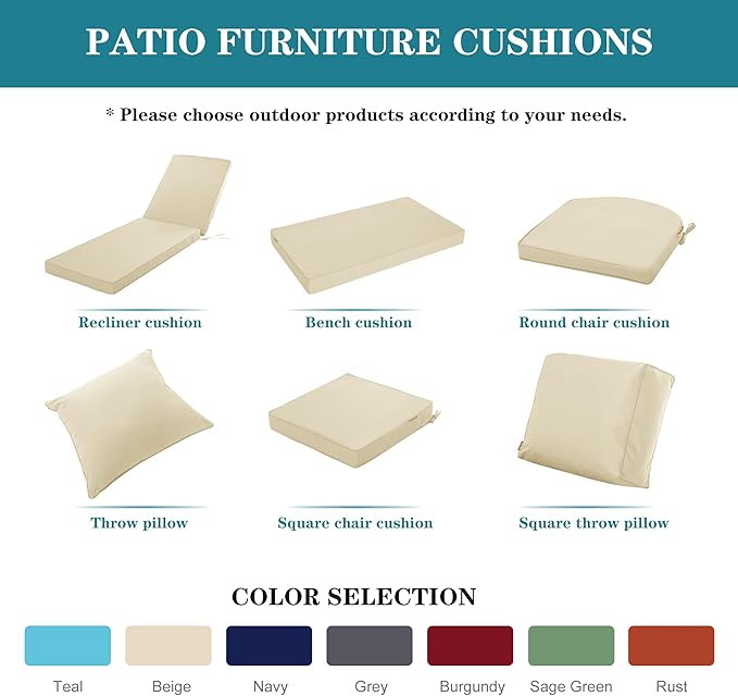 Outdoor Chaise Lounge Cushion Set of 2, Fadesafe Water-Repellent Lounge Deck Reclining Chair Cushions for Patio Furniture Lawn Pool Resort Hotel, 80x26x3 Inch, Beige