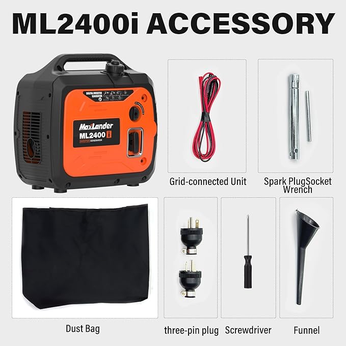 MAXLANDER 2400-Watt Portable Inverter Generators, 120V Quiet Outdoor Generator, Small Generator for Camping Outdoor Emergency Power Backup, Gas Powered Engine, ECO Mode, EPA Compliant