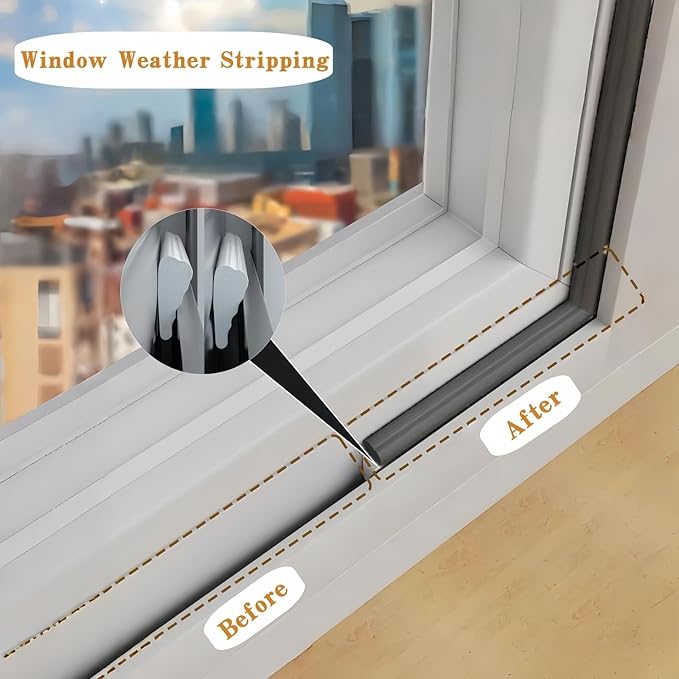 Wedge-Shape Window Weather Stripping Door Seal, 118” Foam Winter Insulation Strip for Exterior Front Door Frame Window Soundproofing Noise Cancelling Window Inserts, Black