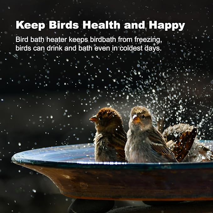 Bird Bath Heater, Built in Thermostat Safety Durable 50W Bird Bath Heaters for Outdoors in Winter with Auto Shut Off Function for Garden Outdoor Yard Patio Birdbath