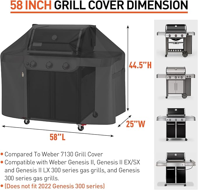 Arcedo Grill Cover 58 Inch Compatible with Weber Genesis II LX and Genesis 300 Series 3 Burner Grills, Waterproof Heavy Duty Outdoor Gas BBQ Cover Compared to 7130