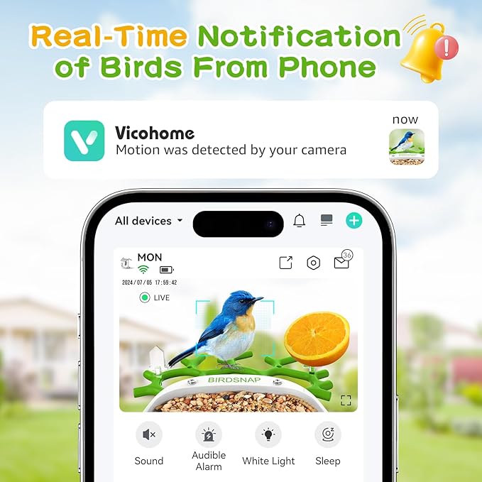 birdsnap® MON - Bird Feeder with Camera, 2K Detachable Video Bird Feeder Live with 32GB Card Fruit Fork, AI Identify Feather Species, Auto Record in Backyard, Ideal Gift for Birds Lover