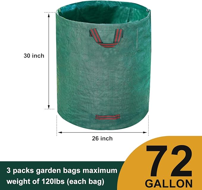 Hugeleaf 3 Packs 72 Gallon Reusable Yard Waste Bags, Collapsible Leaf Bags with Reinforced Handles, Extra Large Heavy Duty Garden Waste Bags for Leaves Garden Clean Up