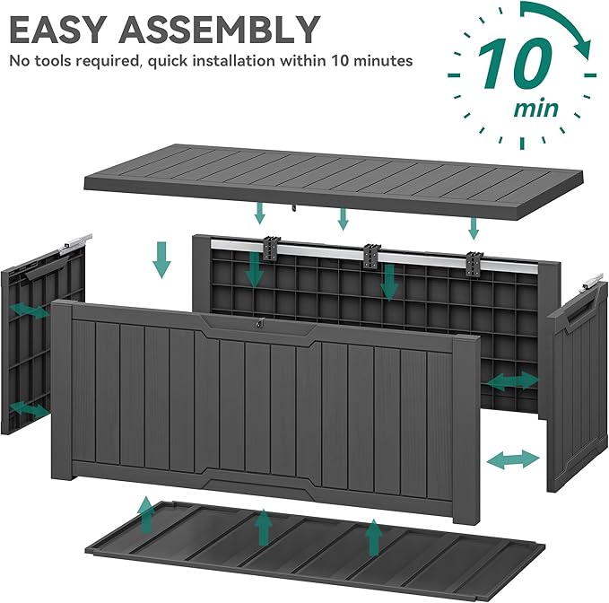 YITAHOME 120 Gallon Resin Deck Box, Weather Resistant Outdoor Storage Box for Patio Cushions, Garden Tools, Pool Supplies, Lockable, Easy Assembly, Extra Seat or Table (Dark Gray)