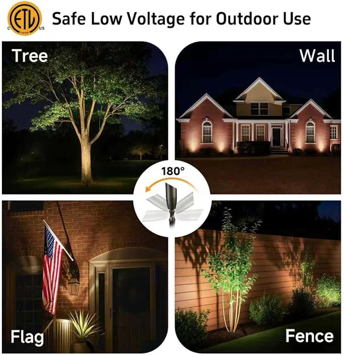 Spot Light Brass - Outdoor Landscape Spotlights LED, 12V Low Voltage Landscaping Uplights, Hard-Wired All Weather Bronze for Backyard Lawn with Day Light Changeable Bulbs (8 Pack)