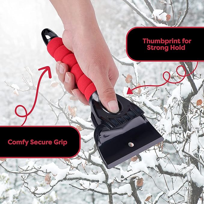 SCRUBIT Ice Scraper for Cars, Foam Gripped Snow Scraper for Car Windshield SUVs, and Small Trucks, Strong teethed Scraper for Ice and Snow, Compact Ice Crusher