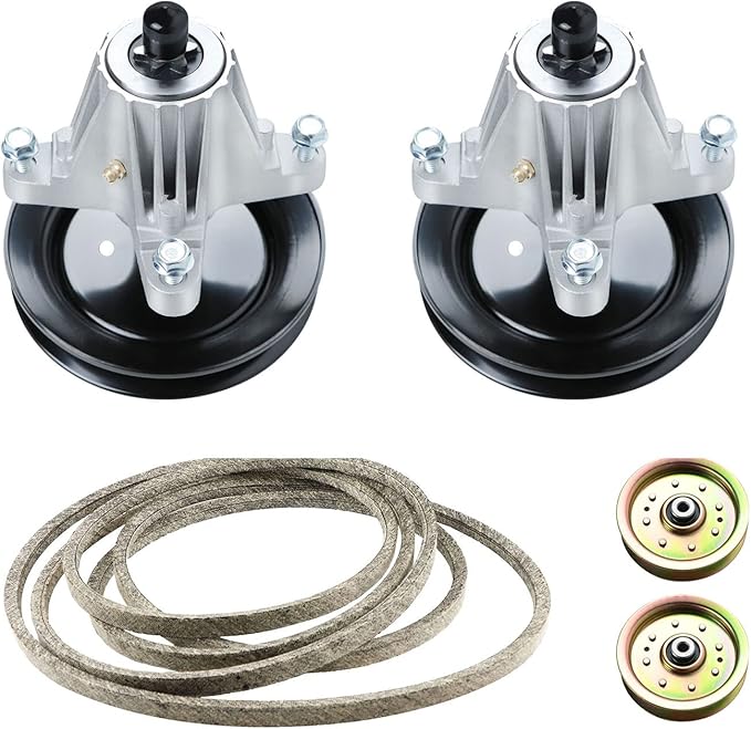 Mower Deck Rebuild Kit Includes (2) Spindles 618-04865 918-04865 618-04636 918-04636, (2) Flat Idler Pulleys 753-08171 753-08068 756-04129, (1) Belt 954-04219 for Cub Cadet LTX1045 LTX1046 LTX1046VT