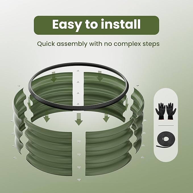 ZXZYHFTY Round Galvanized Raised Garden Bed kit,Green Outdoor Garden Raised Planter Box, Round Large Metal Raised Garden Beds for Vegetable 2 * 2 * 1ft 3 Pcs