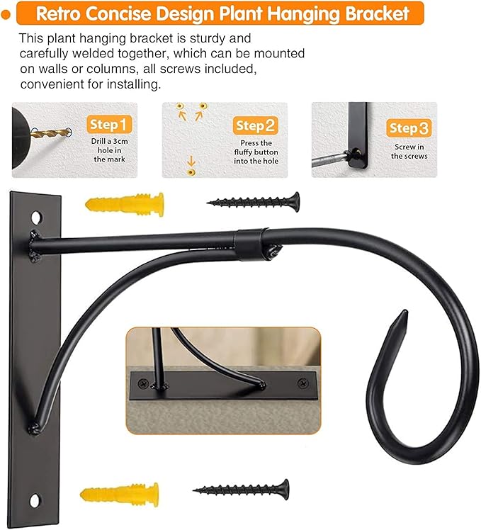 11 Inch Wall Mount Hanging Plant Hook, Rust-Resistant Iron Plant Hanger for Indoor & Outdoor Use