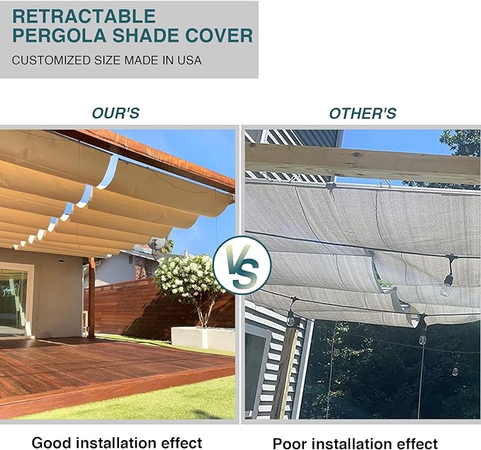 ECOOPTS 3'x6' Retractable Wave Sun Shade Canopy Pergola Cover Shade Sail Awning for Patio Porch Garden Yard Deck Outdoor (Light Grey)