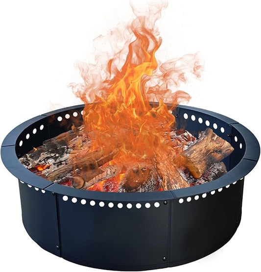 SoulMate Outdoor 35-Inch Outer/31-Inch Inner Fire Pit Ring Smokeless,Duty Solid Metal Steel Round Firepit Rim Insert for DIY Fire Pits, Outdoor Above or In-Ground, Camping Garden Patio Backyard.