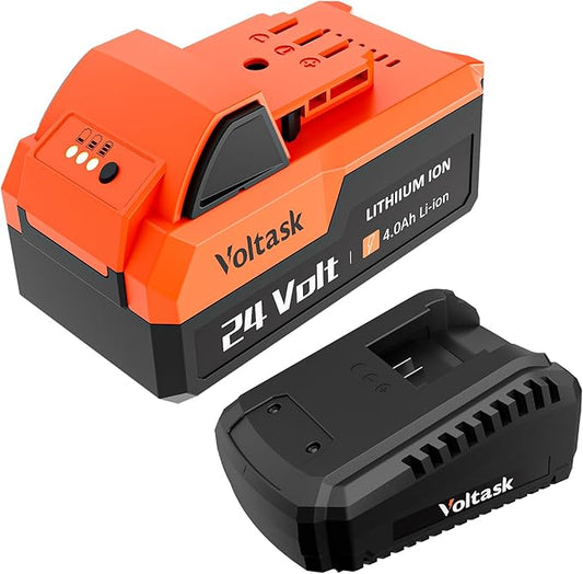 VOLTASK 24V 4.0-Ah Lithium iON Battery + 2.2A Rapid Charger for Cordless Snow Shovel and Cordless Snow Blower