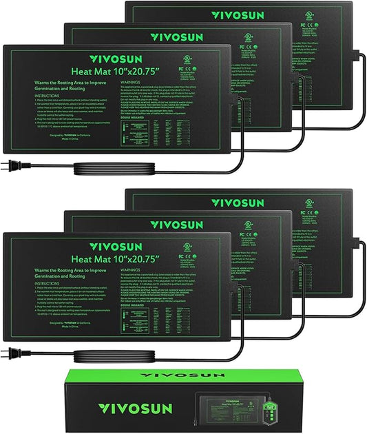 VIVOSUN 6-Pack 10" x 20.75" Durable Waterproof Seedling Heat Mat, UL & MET-Certified Warm Hydroponic Heating Pad for Germination, Indoor Gardening, Greenhouse