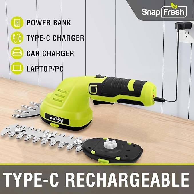 SnapFresh Hedge Trimmer Cordless Grass Shear, 2 in 1 8V Electric Grass Clipper and Hedge Shears with Rotating Head, Handheld Bush Trimmer/Grass Cutter/Shrub Trimming with Battery for Garden & Lawn