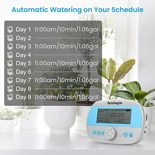 Sainlogic Automatic Plant Waterer for 15 Potted Plants, Smart Self Watering System with Humidity Monitor Display,Deep Root Irrigation, IP64 Programmable Timer for Vacation, Travel, Indoor Garden