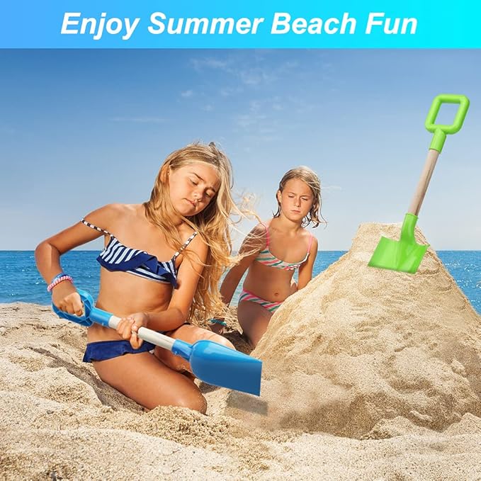 Dilabnba 16'' Kids Beach Shovels Sand Spades Toys Garden Tools, Wood Handle ABS Plastic Spade Rake Scoop for Digging Sandbox Gardening Snow Backyard Summer Outdoor Toy 3-Pack, Blue/Green/Red