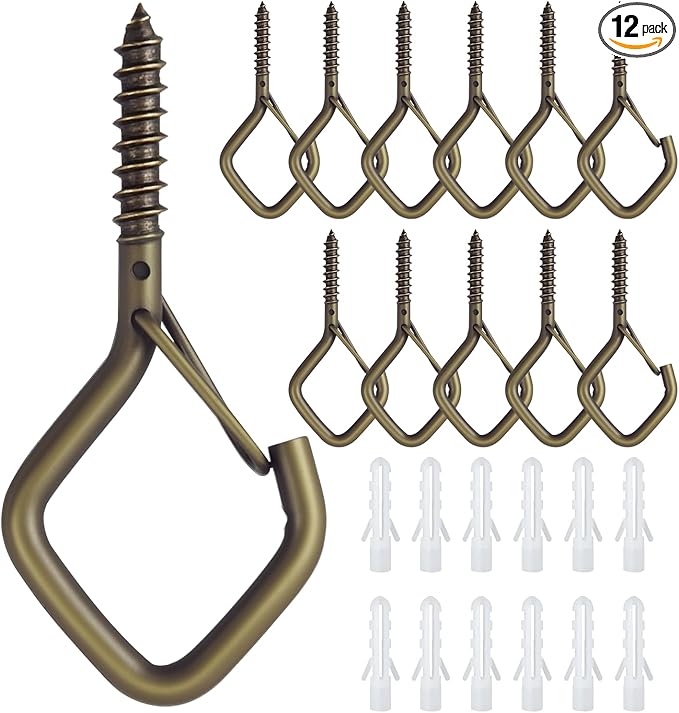 12 PCS Q-Hanger Hooks for String Lights, Ceiling Hangers for Plants & Wind Chimes, Christmas Decorations Outdoor Hooks Bronze