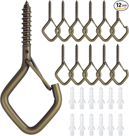 12 PCS Q-Hanger Hooks for String Lights, Ceiling Hangers for Plants & Wind Chimes, Christmas Decorations Outdoor Hooks Bronze