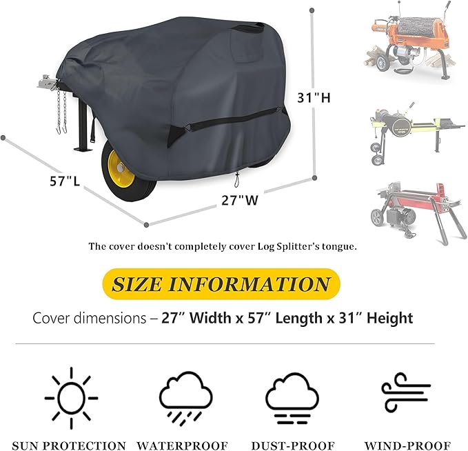 Log Splitter Cover for 15-22 Ton Gas-Powered and Electric-Powered Horizontal Log Splitters. Waterproof Outdoor All-Weather - Thickened and Tear-Resistant, Dustproof, Rainproof and UV-Proof