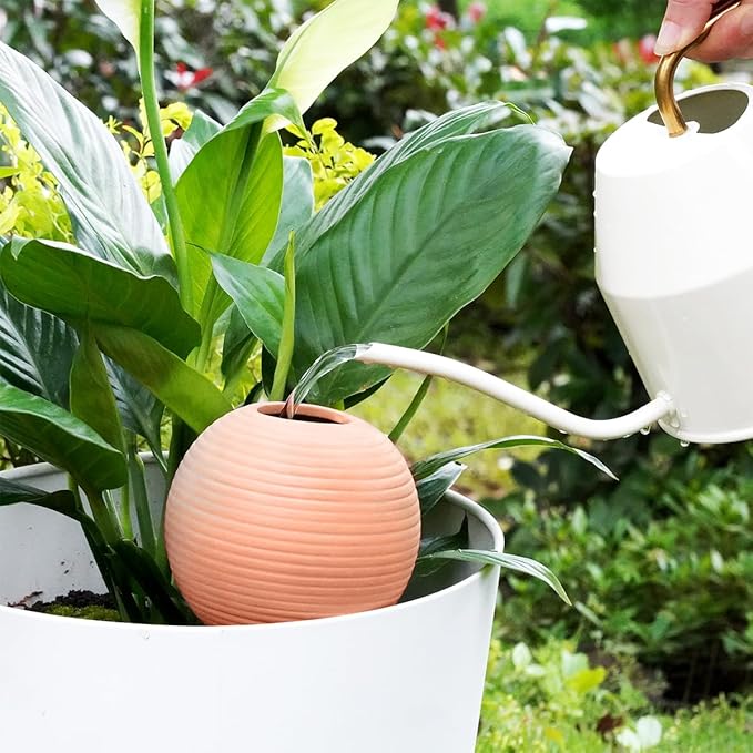 Plant Watering Globes Set of 4, 14oz Terracotta Self-Watering Globes for PottedPlants, Watering Planter Insert Bulbs with Cork Stoppers, Automatic Watering Spikes for Indoor&Outdoor Plants