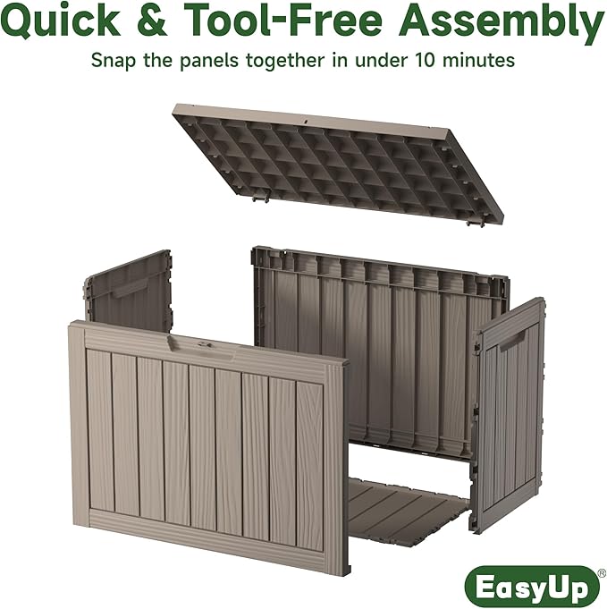 45 Gallon Outdoor Storage Box, Resin Waterproof UV-Resistant Deck Box, Reinforced Stability for Patio, Garden, and Poolside, Striped Gray