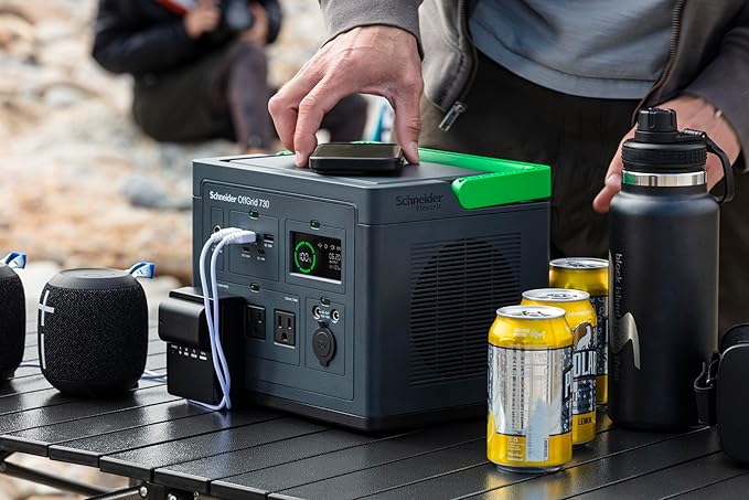 Schneider OffGrid Portable Power Station 738W / 728Wh Portable Solar Generator for Camping or Home, PPS730, Wireless phone charger, solar generator options