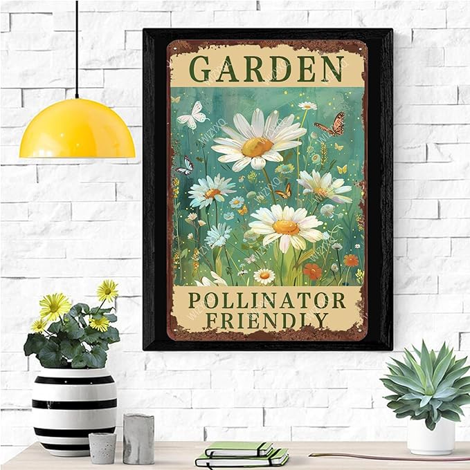 Metal Signs Garden Pollinator Friendly Tin Sign for Home Office Kitchen Bar Cafe Garden Wall Decor 12x8 Inch