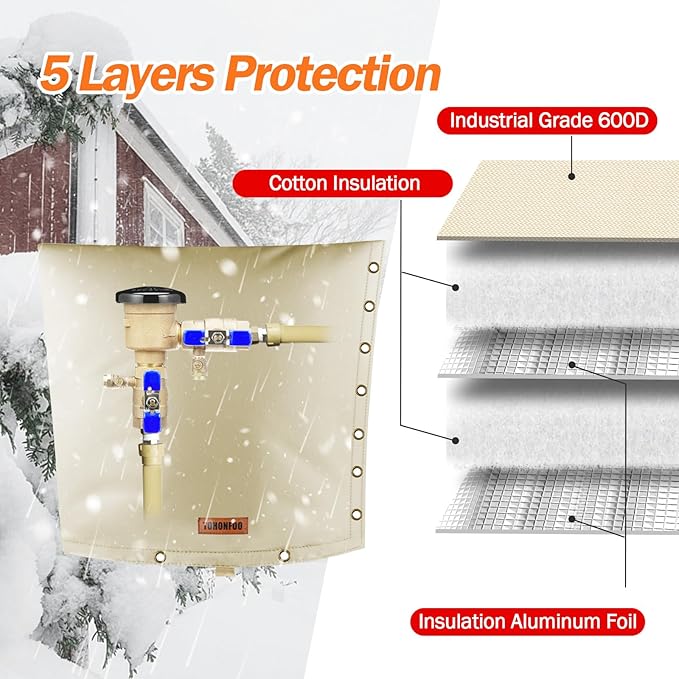 2-Way Opening Backflow Preventer Pipe Insulation Cover (5F) - Irrigation Sprinkler Valve - Water Well Pump - Sturdy 5 Layers for Winter Freeze Protection (30" W x 30" H, Beige)