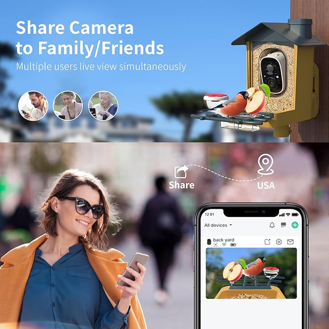Bird Feeder with Camera - Smart Bird Cam with AI Identify BirdSpecies, Auto Record BirdVideo, Instant Notifications, 2K Video Live Stream Camera with Solar Panel for Birds Lover