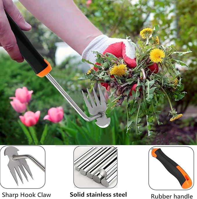 Weed Puller Tool, New Garden Weeder Tool Stainless Steel Hand Weeder Tool,4 Teethes Dual Purpose Weed Remover Tool Weeding Tools for Gardening(2PCS)