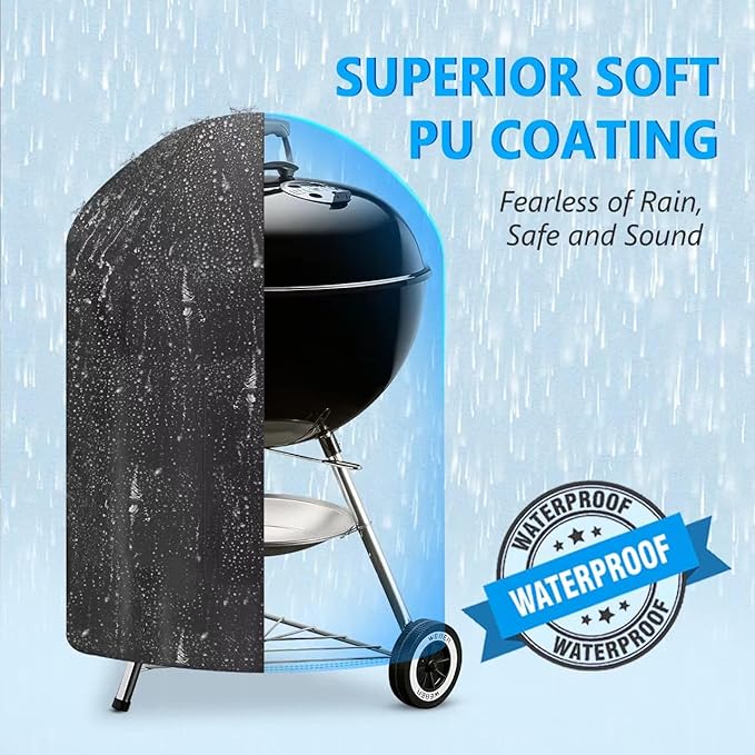 Kettle Grill Cover 22 Inch - Superior Charcoal Grill Cover for Weber Kettle Grill - 600D Outdoor BBQ Covers for Weber 22 Inch Original Kettle Grill, Master Touch Charcoal Grill and More