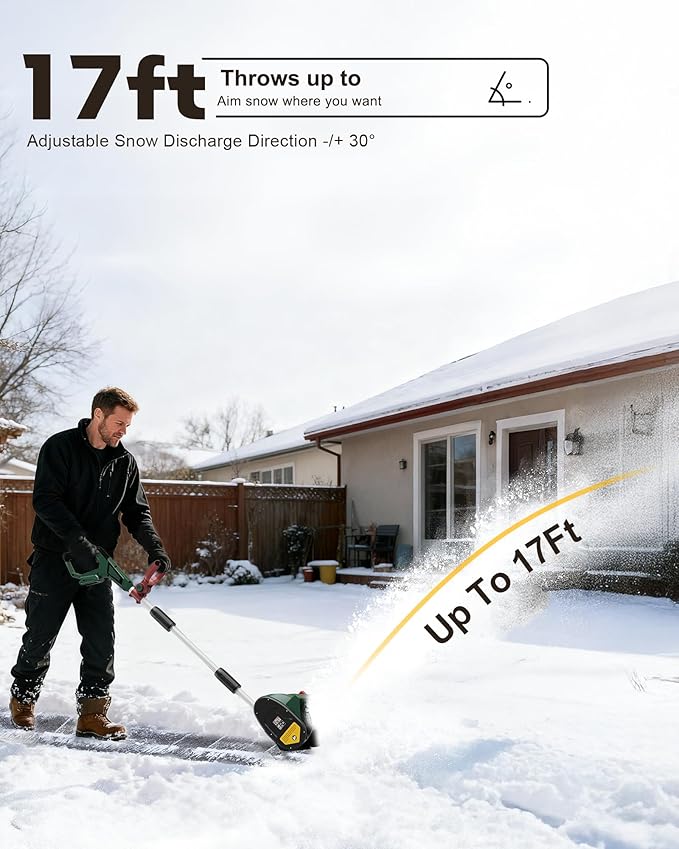 Mellif Cordless Snow Shovel, 12-Inch Brushless Snow Blower Compatible with DeWalt 20V MAX Battery, Includes 4.0Ah Battery & Charger Kit, Lightweight with Adjustable Chute (Green for Makita)
