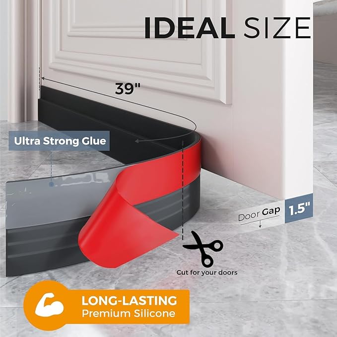 GroTheory 4 Pack Under Door Draft Stopper, Home Improvement, Weather Stripping Door Seal, Bottom of Door Sweep, Garage Window Blocker Noise Dust Insulation Draft Guard, 39" L, Black