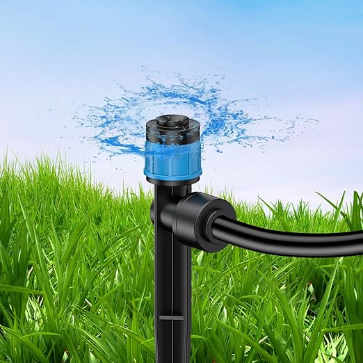 Pawfly 60 Pcs Drip Irrigation Emitters, Drip Emitters Sprinklers with Stake Drip Irrigation System Parts for 1/4 Inch Tubing, Water Flow Irrigation Drippers with Adjustable 360 Degree
