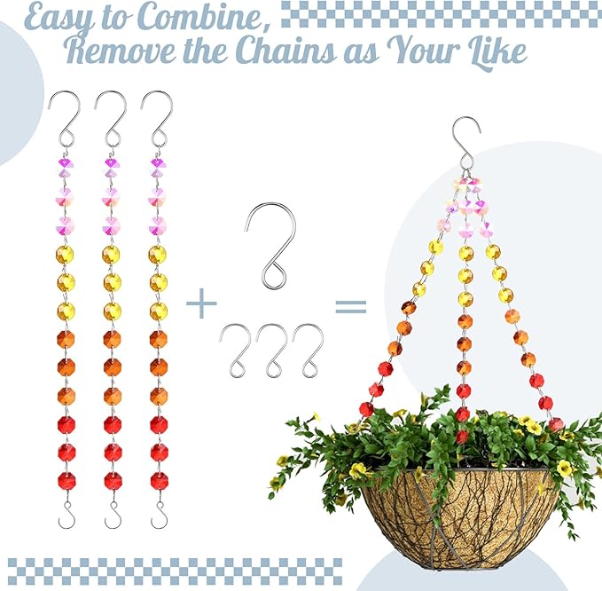 Landical 9 Pack 12 Inch Suncatcher Plant Hanger Hanging Basket Chains with Hooks Crystal Suncatcher Prism Window Hanging Chain Garden for Flower Pots Bird Feeders Wind Chimes Ornaments(Mixed Color)