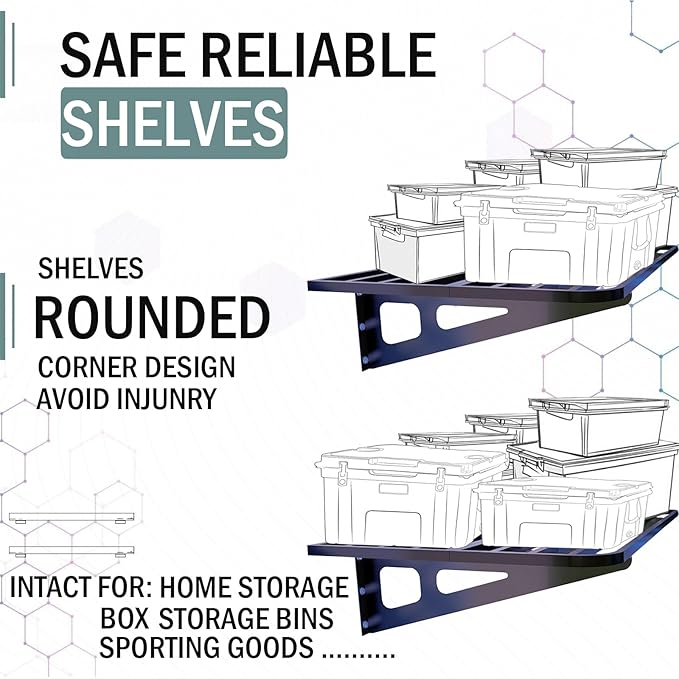 4-Pack 2x4ft Garage Shelving Wall Mounted, 4 ShelfTotal 16 ft(L) Garage Wall Storage, Heavy-Duty Storage Shelves, perfect for holding storage bins, boxes, sporting goods, tools, and more. Space-Saving