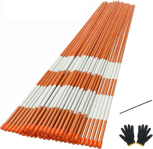 Sunnyglade 50PCS 48 Inch Driveway Marker Set 1/4 Inch Dia Fiberglass Reflective Snow Stakes with Steel Drill Bit & Protection Gloves for Parking Lots, Walkways(50, 1/4 Inch)