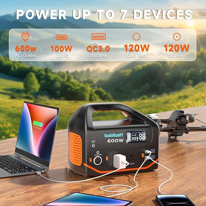 Portable Power Station 600W 293Wh Camping Lithium Battery, Portable Generator for Home Use Emergency Power Station Backup Travel Outdoor 100W PD & 120V Pure Sine Wave AC Outlet