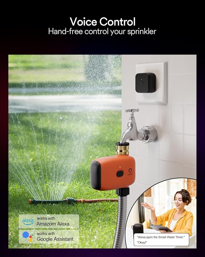 Lumary WiFi Sprinkler Timer, Smart Water Timer for Garden Hose, Automatic Irrigation Controller System, App/Voice/Manual Control, Compatible with Alexa/Google Assistant, Brass Inlet